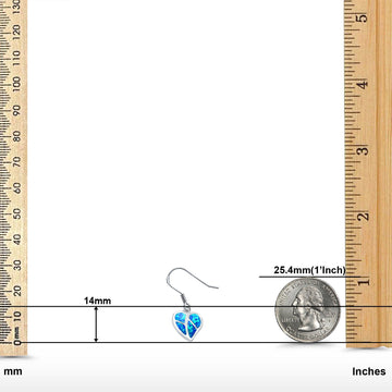 Drop Dangle Heart Earrings Lab Created Blue Opal 925 Sterling Silver(14mm)
